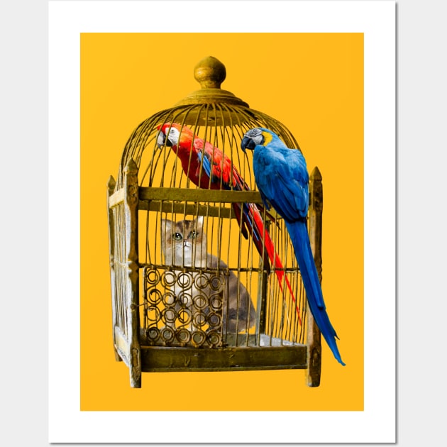 Funny Colorful Tropical Vintage Macaw Parrots Wall Art by STYLISH CROWD TEES